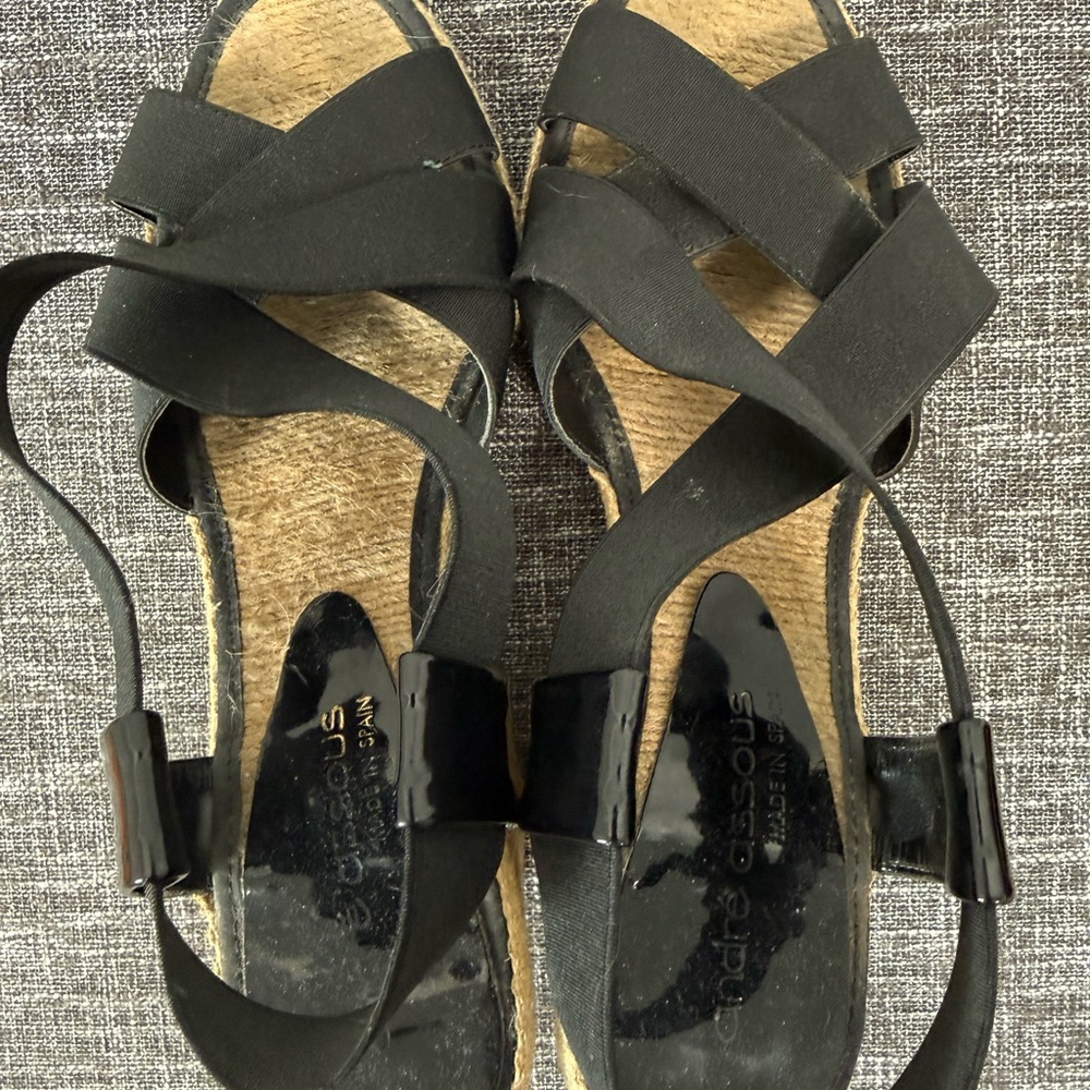 Andre Assous Black Espadrille Strappy Sandals, Size 9 - Picture 6 of 8